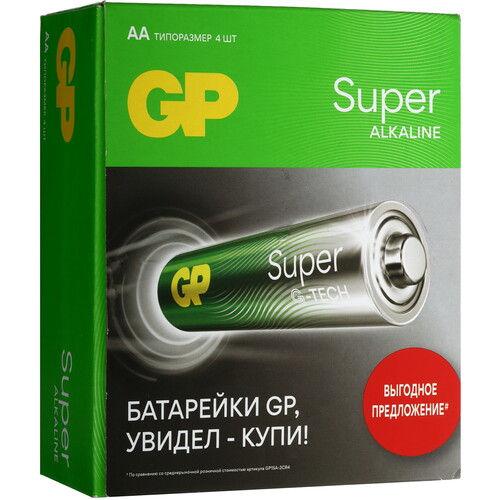 Купить Батарейка GP Super Alkaline AA (LR6/ER14505/FR6/R6P)  5498600. Характеристики, отзывы и цены в Донецке