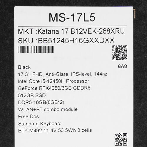 Купить 17.3" Ноутбук MSI Katana 17 B12VEK-268XRU черный  5094170. Характеристики, отзывы и цены в Донецке