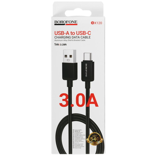 Купить Кабель круглый Borofone USB Type-C - USB 2.0 Type-A черный 1 м  5635348. Характеристики, отзывы и цены в Донецке