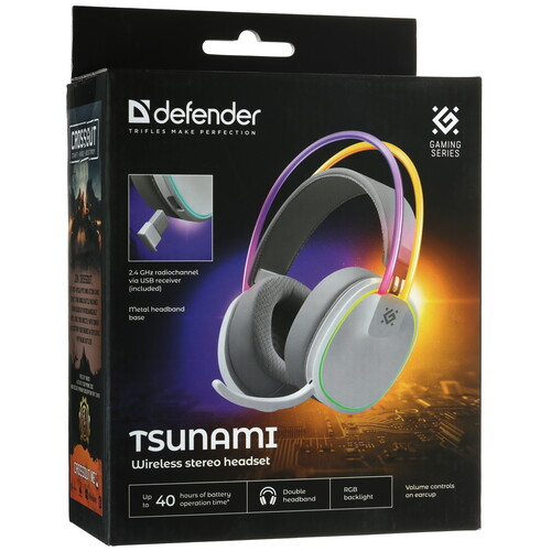 Купить Беспроводные/проводные наушники Defender Tsunami белый 2025  5616167. Характеристики, отзывы и цены в Донецке