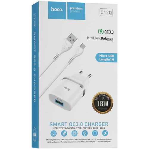 Купить Сетевое зарядное устройство Hoco C12Q Smart белый  5474835. Характеристики, отзывы и цены в Донецке