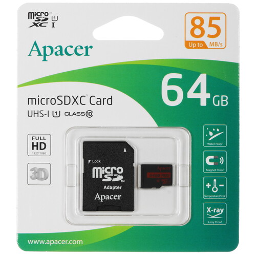 Купить Карта памяти Apacer microSDXC 64 ГБ [AP64GMCSX10U5-R]  1309805. Характеристики, отзывы и цены в Донецке