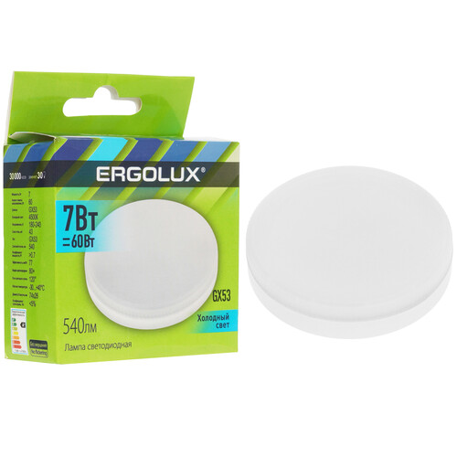 Купить Лампа светодиодная Ergolux LED-GX53-7W-GX53-4K  5467578. Характеристики, отзывы и цены в Донецке