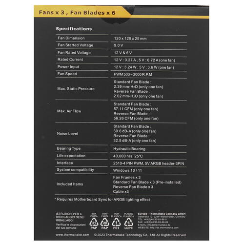 Купить Комплект вентиляторов Thermaltake SWAFAN EX12 ARGB  5425823. Характеристики, отзывы и цены в Донецке