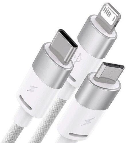 Купить Кабель круглый Baseus Lightning 8-pin, micro USB, USB Type-C - USB 2.0 Type-A белый 1.2 м  5627618. Характеристики, отзывы и цены в Донецке