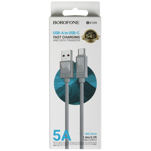 Купить Кабель круглый Borofone USB Type-C - USB 2.0 Type-A серый 1 м  9237995. Характеристики, отзывы и цены в Донецке