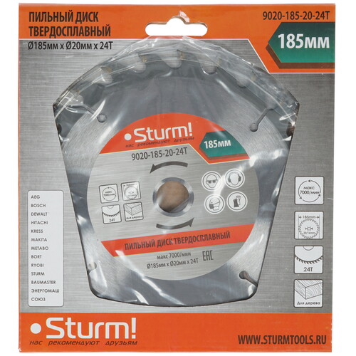 Купить Диск пильный Sturm! 9020-185-20-24T  1287300. Характеристики, отзывы и цены в Донецке