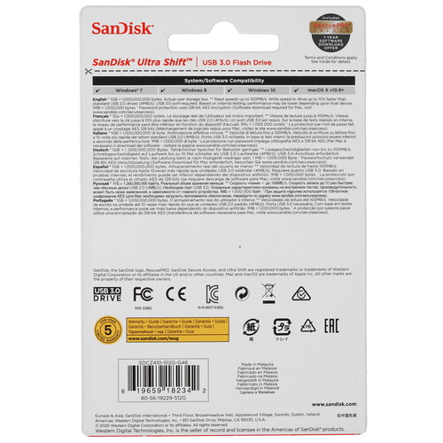 Купить Память USB Flash 512 ГБ SanDisk Ultra Shift [13600-FM3BEF128]  5465377. Характеристики, отзывы и цены в Донецке