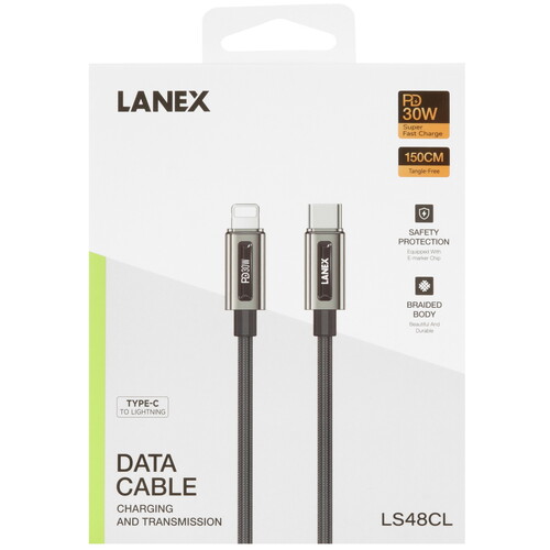 Купить Кабель круглый LANEX Lightning 8-pin - USB Type-C черный 1.5 м  9280477. Характеристики, отзывы и цены в Донецке