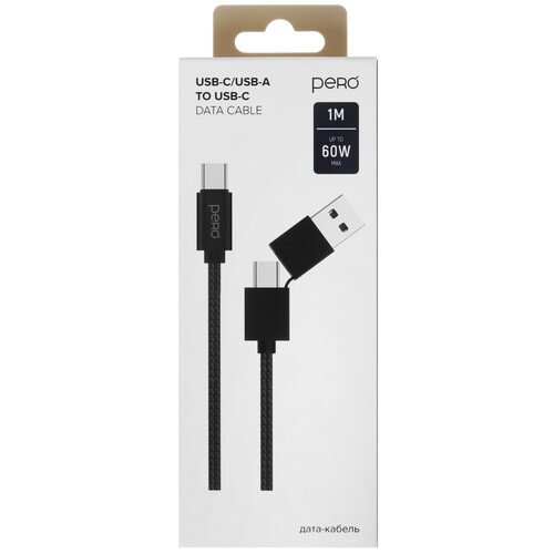 Купить Кабель круглый PERO USB Type-C - USB 2.0 Type-A, USB Type-C черный 1 м  5365833. Характеристики, отзывы и цены в Донецке