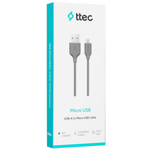 Купить Кабель круглый TTEC micro USB - USB 2.0 Type-A серый 1.2 м  9140771. Характеристики, отзывы и цены в Донецке