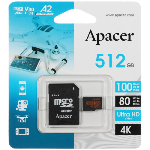 Купить Карта памяти Apacer microSDXC 512 ГБ  5456919. Характеристики, отзывы и цены в Донецке