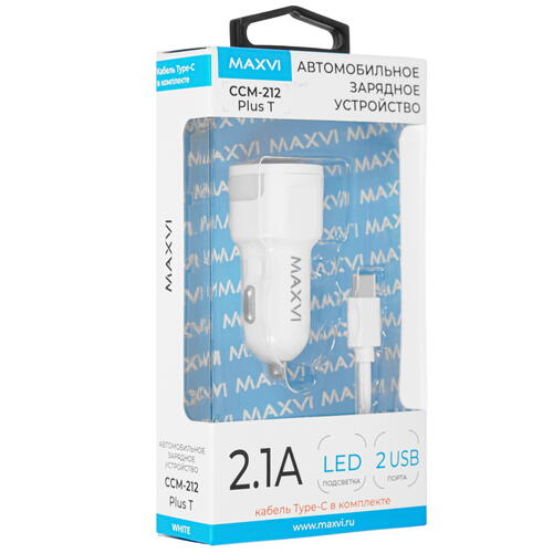 Купить Автомобильное ЗУ Maxvi CCM-212 Plus T белый  5366928. Характеристики, отзывы и цены в Донецке