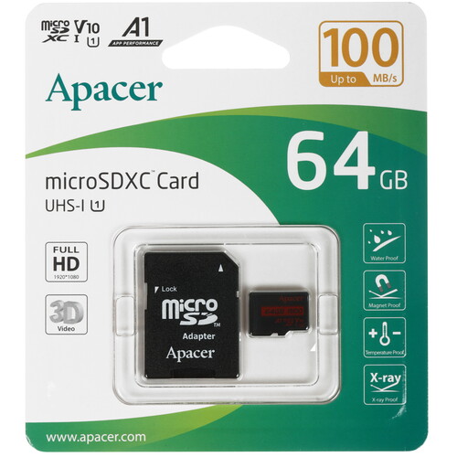 Купить Карта памяти Apacer R100 microSDXC 64 ГБ [AP64GMCSX10UB-R]  5634525. Характеристики, отзывы и цены в Донецке