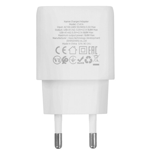 Купить Сетевое зарядное устройство Hoco C141A белый  5609305. Характеристики, отзывы и цены в Донецке