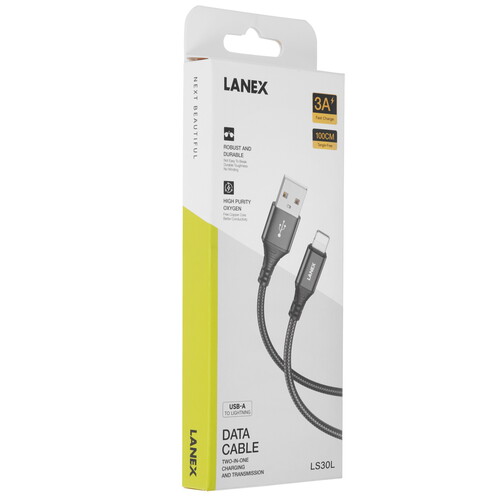 Купить Кабель круглый LANEX Lightning 8-pin - USB 2.0 Type-A черный 1 м  9280460. Характеристики, отзывы и цены в Донецке