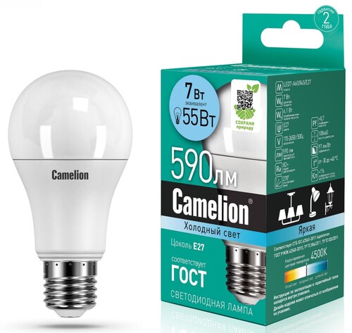 Купить Лампа светодиодная Camelion LED E27/A60/7w/845  5642992. Характеристики, отзывы и цены в Донецке