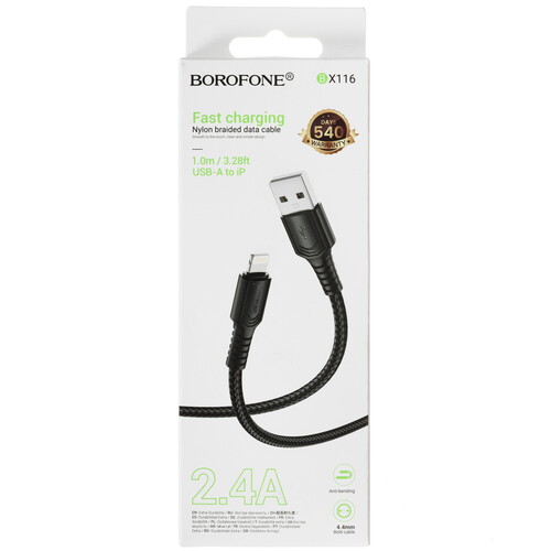 Купить Кабель круглый Borofone Lightning 8-pin - USB 2.0 Type-A черный 1 м  5635300. Характеристики, отзывы и цены в Донецке