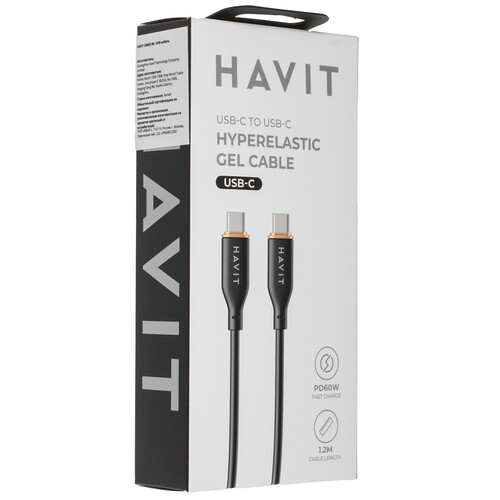 Купить Кабель круглый HAVIT USB Type-C - USB Type-C черный 1.2 м  9228913. Характеристики, отзывы и цены в Донецке