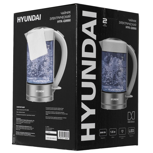 Купить Электрочайник Hyundai HYK-G9990 белый  9228366. Характеристики, отзывы и цены в Донецке