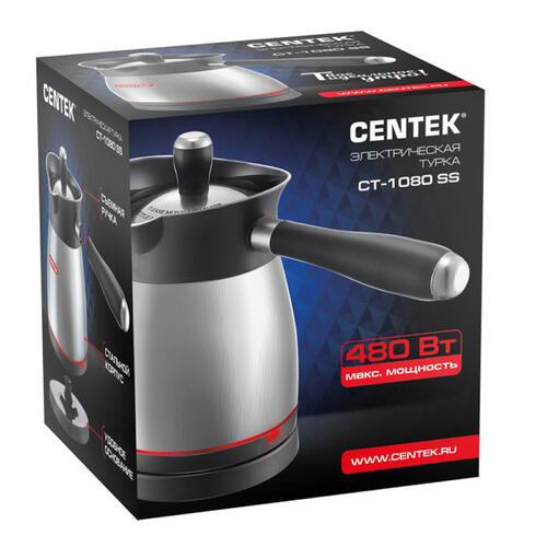 Купить Электрическая турка Centek CT-1080 серебристый  1113496. Характеристики, отзывы и цены в Донецке