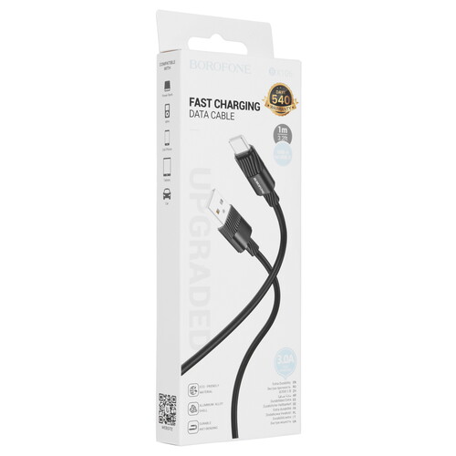 Купить Кабель круглый Borofone USB Type-C - USB 2.0 Type-A черный 1 м  9244436. Характеристики, отзывы и цены в Донецке