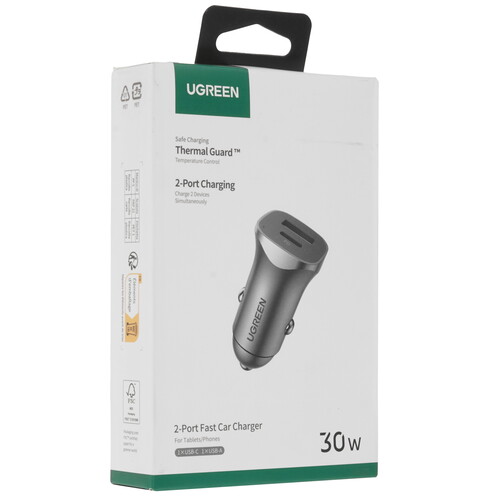 Купить Автомобильное ЗУ Ugreen CD130 серый  5454078. Характеристики, отзывы и цены в Донецке