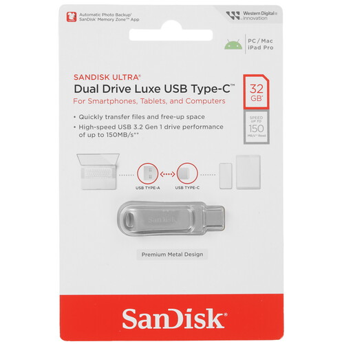Купить Память OTG USB Flash 32 ГБ SanDisk Ultra Dual Drive Luxe [SDDDC4-032G-G46]  9050945. Характеристики, отзывы и цены в Донецке