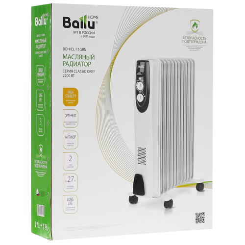 Купить Масляный обогреватель Ballu BOH/CL-11GRN белый  5336229. Характеристики, отзывы и цены в Донецке