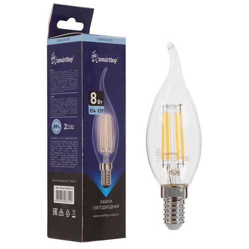 Купить Лампа филаментная Smartbuy C37-8Вт/4000К/E14  9192829. Характеристики, отзывы и цены в Донецке