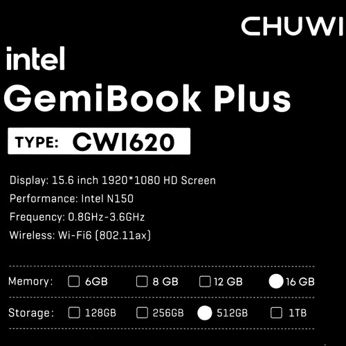 Купить 15.6" Ноутбук Chuwi GemiBook Plus 2025 серый  9267781. Характеристики, отзывы и цены в Донецке