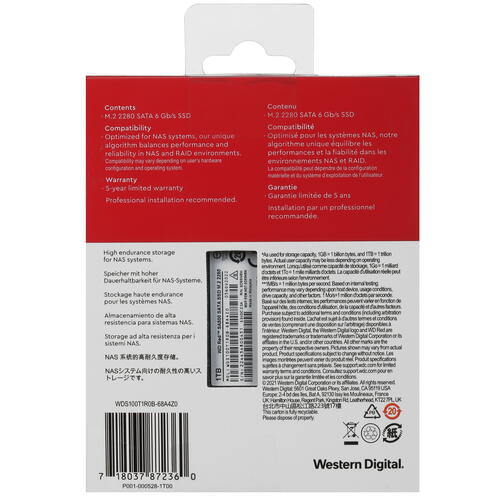 Купить 1000 ГБ M.2 SATA накопитель WD Red SA500 [WDS100T1R0B]  5073093. Характеристики, отзывы и цены в Донецке