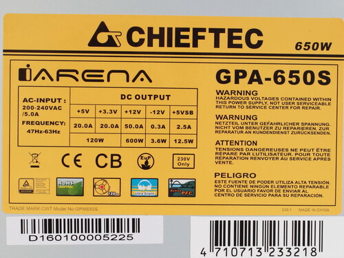 Купить Блок питания Chieftec iARENA 650W  1065813. Характеристики, отзывы и цены в Донецке