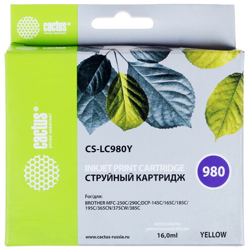 Купить Картридж Cactus CS-LC980Y желтый  7974985. Характеристики, отзывы и цены в Донецке