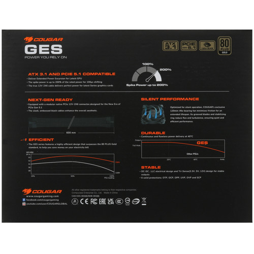 Купить Блок питания Cougar GES 850 [31GK085.6433P] черный  5454633. Характеристики, отзывы и цены в Донецке