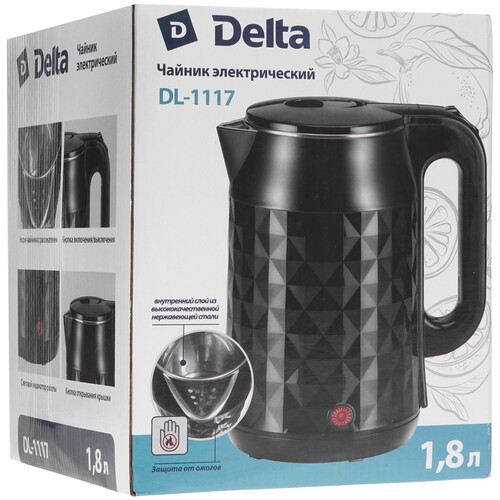 Купить Электрочайник DELTA DL-1117 черный  9235547. Характеристики, отзывы и цены в Донецке