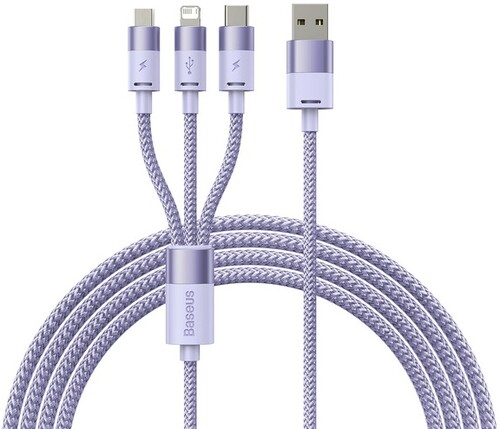 Купить Кабель круглый Baseus Lightning 8-pin, micro USB, USB Type-C - USB 2.0 Type-A фиолетовый 1.2 м  5627619. Характеристики, отзывы и цены в Донецке