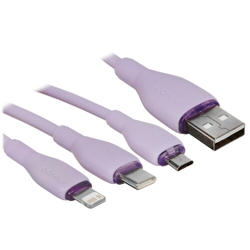 Купить Кабель круглый Baseus Lightning 8-pin, micro USB, USB Type-C - USB 2.0 Type-A фиолетовый 1.3 м  5627515. Характеристики, отзывы и цены в Донецке