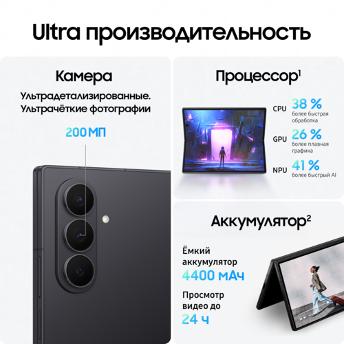 Купить 8" Смартфон Samsung Galaxy Z Fold7 256 ГБ черный  5632759. Характеристики, отзывы и цены в Донецке