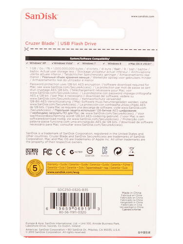Купить Память USB Flash 32 ГБ SanDisk Cruzer Blade [SDCZ50-032G-B35]  0163602. Характеристики, отзывы и цены в Донецке