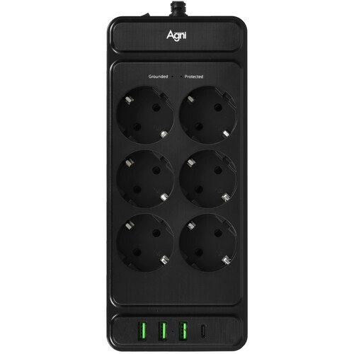 Купить Сетевой фильтр AGNI TP-FS4U6E-C черный  9289352. Характеристики, отзывы и цены в Донецке