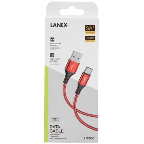 Купить Кабель круглый LANEX USB Type-C - USB 2.0 Type-A красный 1 м  9280456. Характеристики, отзывы и цены в Донецке
