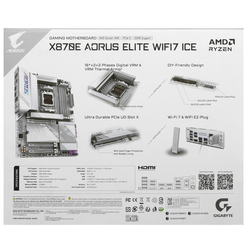 Купить Материнская плата GIGABYTE X870E AORUS ELITE WIFI7 ICE  5622570. Характеристики, отзывы и цены в Донецке
