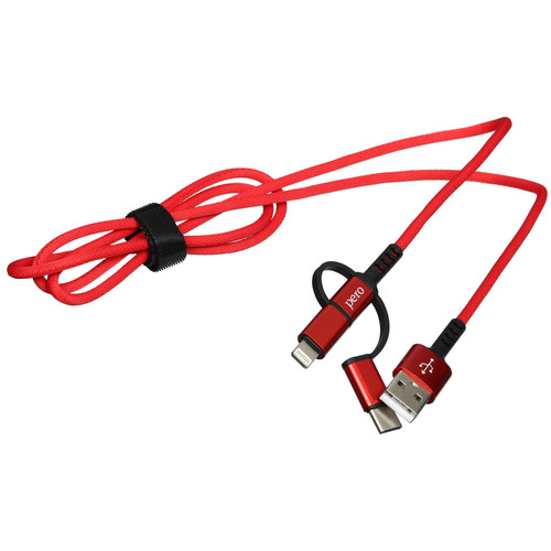 Купить Кабель PERO Lightning 8-pin, micro USB-B, USB Type-C - USB Type-A красный  5365828. Характеристики, отзывы и цены в Донецке