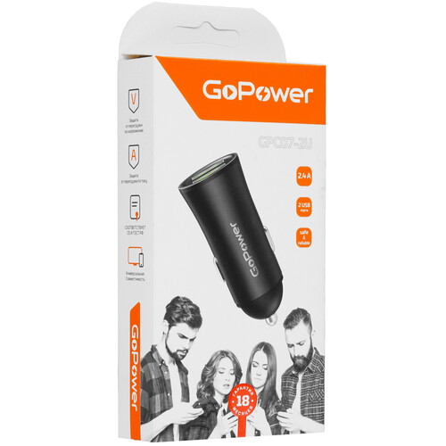 Купить Автомобильное ЗУ GoPower GPC07-2U черный  9183133. Характеристики, отзывы и цены в Донецке