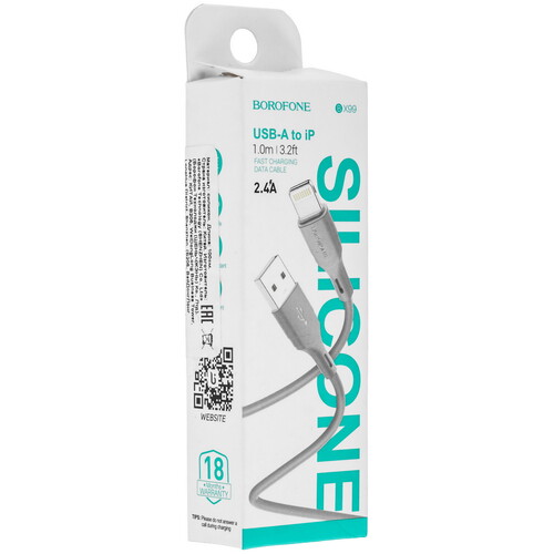 Купить Кабель круглый Borofone Lightning 8-pin - USB 2.0 Type-A серый 1 м  9244390. Характеристики, отзывы и цены в Донецке