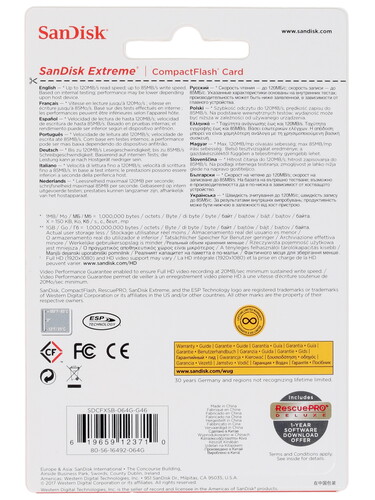 Купить Карта памяти SanDisk Extreme CF (Compact Flash) 64 ГБ  1108950. Характеристики, отзывы и цены в Донецке