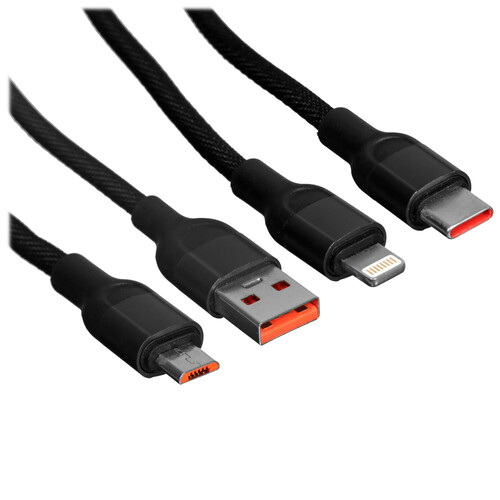 Купить Кабель круглый MOCOLL Lightning 8-pin, micro USB, USB Type-C - USB 2.0 Type-A черный 1.2 м  5470436. Характеристики, отзывы и цены в Донецке