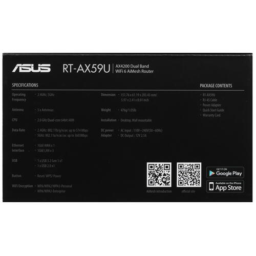 Купить Wi-Fi роутер ASUS RT-AX59U  5098267. Характеристики, отзывы и цены в Донецке