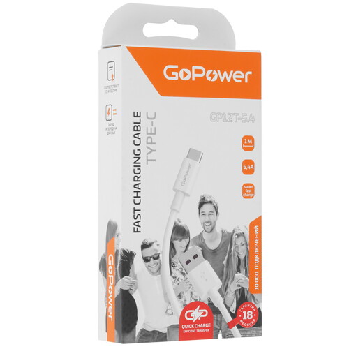 Купить Кабель круглый GoPower USB Type-C - USB 2.0 Type-A белый 1 м  9183108. Характеристики, отзывы и цены в Донецке